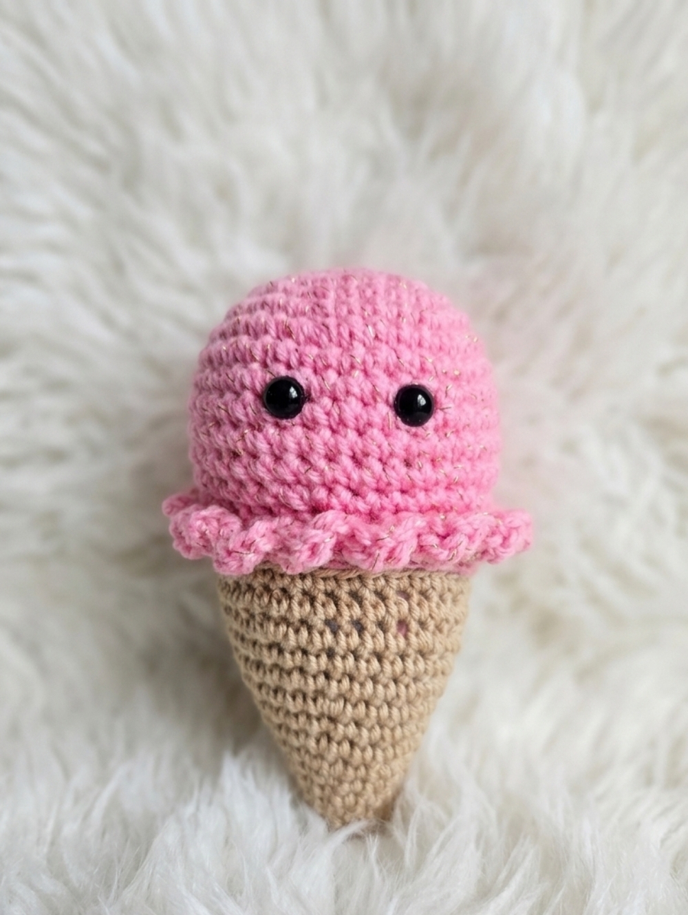 Handmade Pink Crochet Ice Cream Plush Toy - Picture 2 of 3